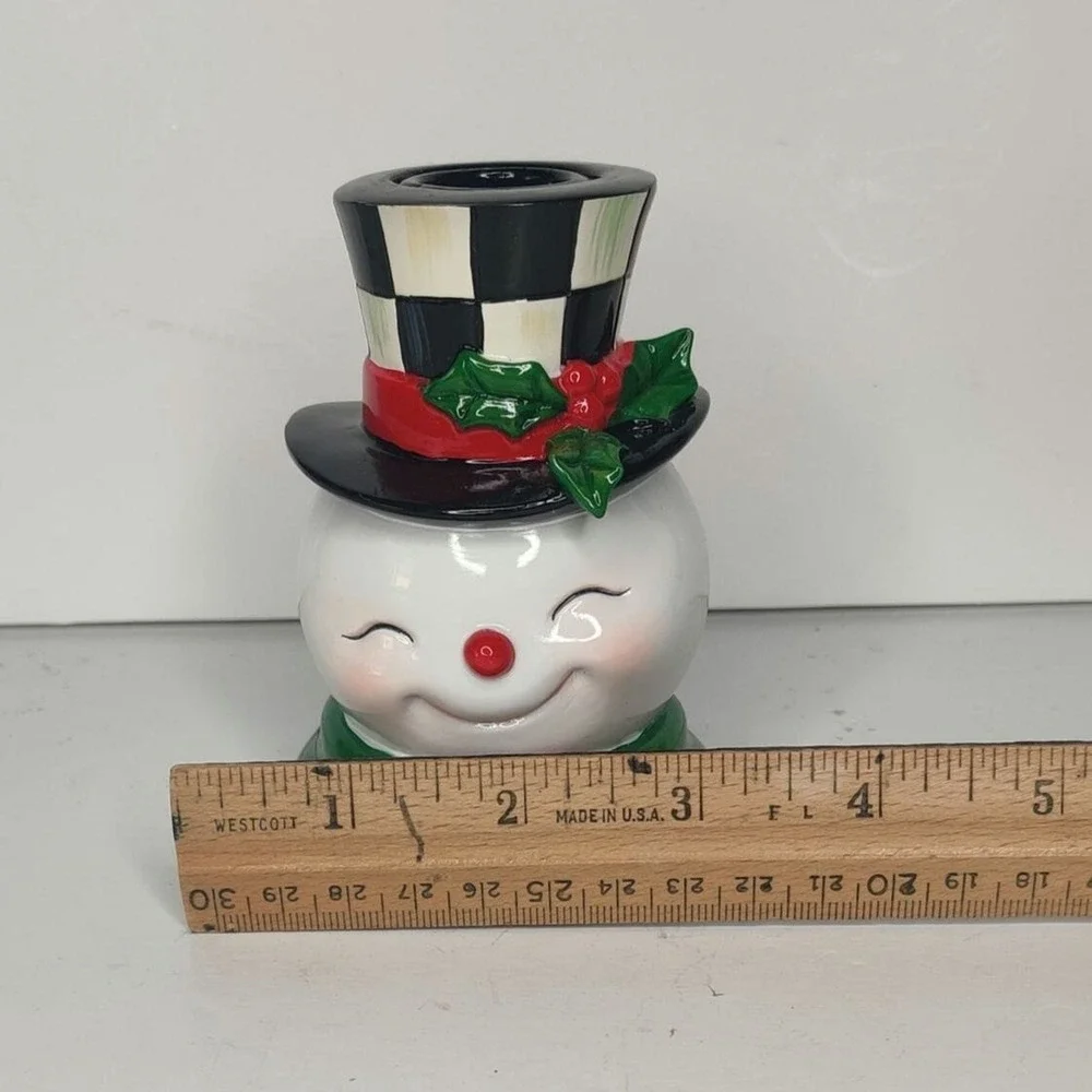 Mackenzie-Childs‎ Granny Kitschy Snowman Frosty Courtly Check Candle Holder